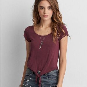 American Eagle Outfitters Burgundy Tie-Front Tee